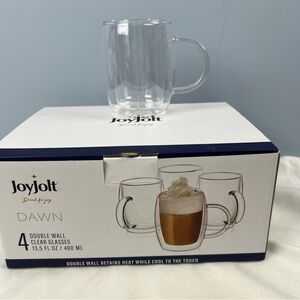 JoyJolt Dawn Double Wall Clear Glasses Set of 4 NWB